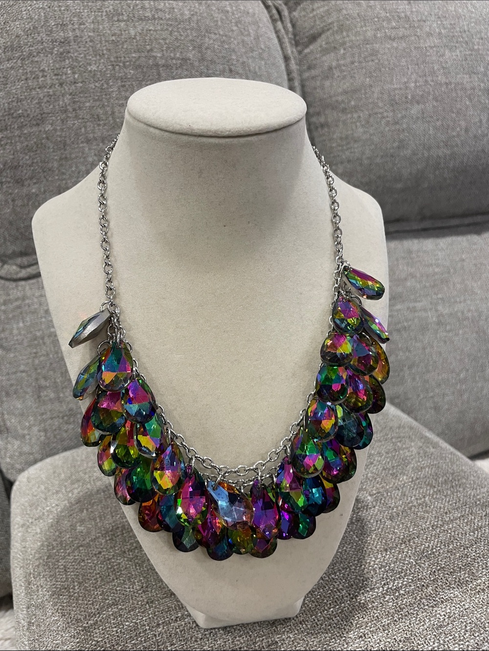 Multicolor Crystal Teardrop Statement Necklace - Women Jewelry